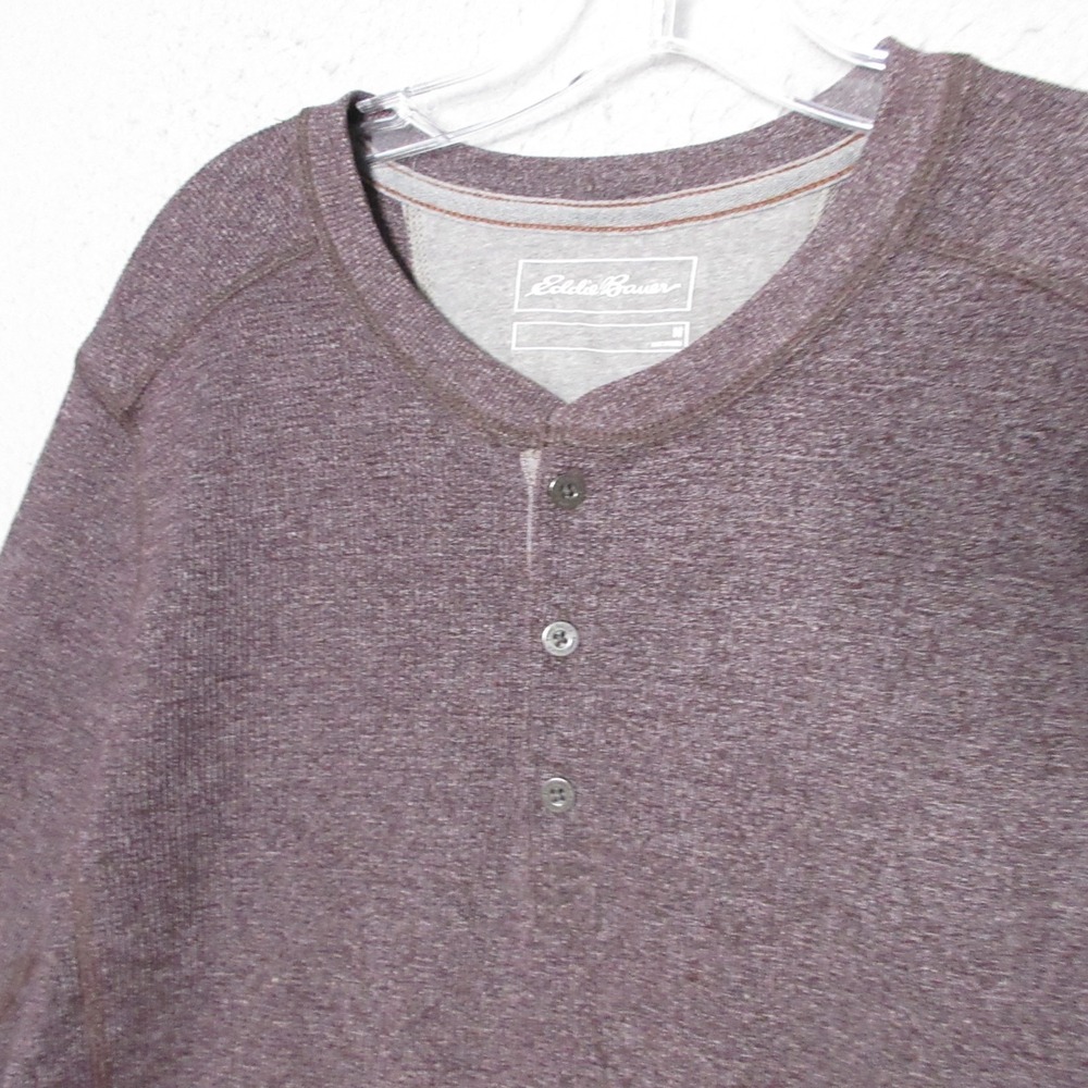 Eddie Bauer Henley Shirt Men Brown Waffle Knit Button Preppy Base Layer‎ Comfort
